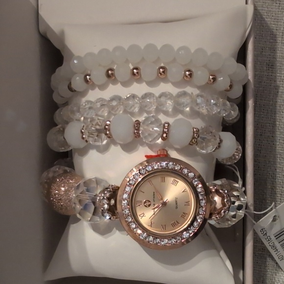 Adrienne Vittadini Rose Gold and White Bracelet Watch Set - Picture 2 of 4